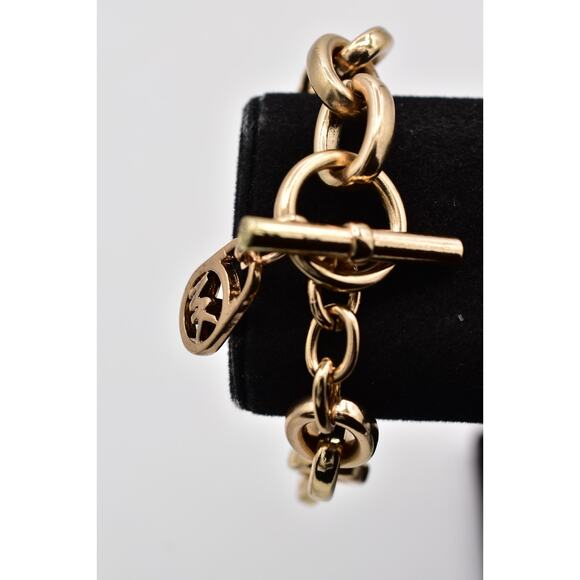Michael Kors Vintage Y2K Logo MK Bracelet Gold Tone Chunky Chain Toggle Bin5 - Picture 3 of 12